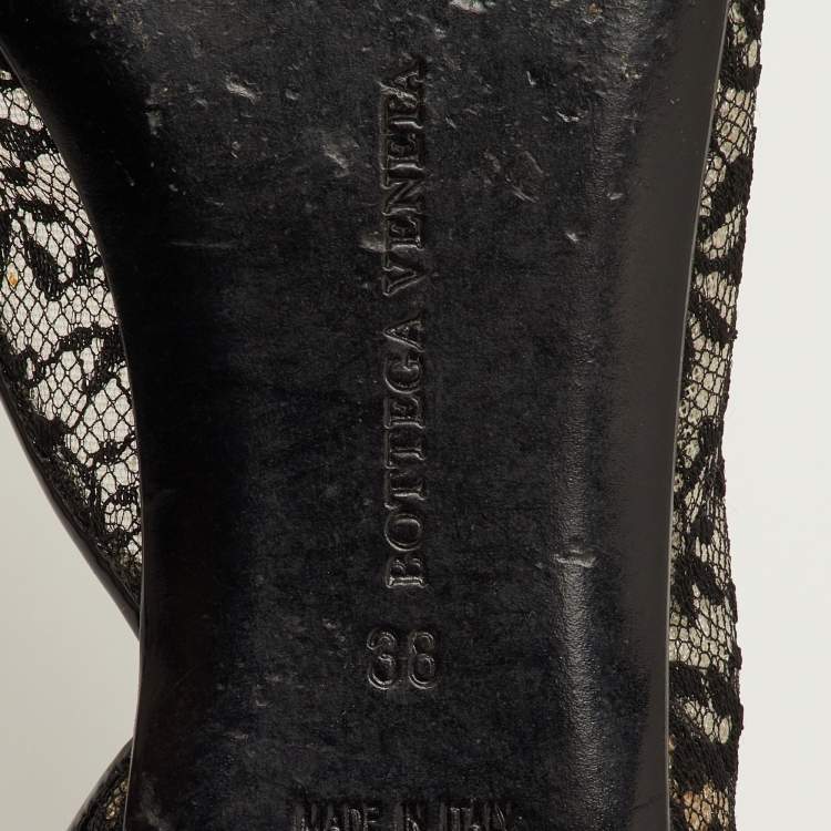 Pre Owned Bottega Veneta Size 38 Black Lace and Patent Leather D'orsay Ballet Flats