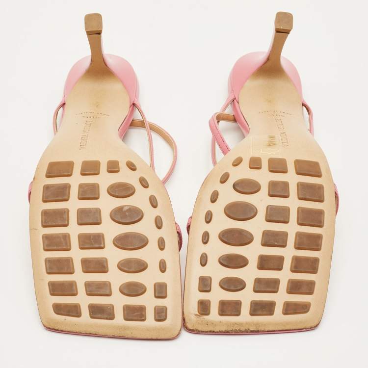 Pre Owned Bottega Veneta Stretch Size 40.5 Pink Leather Ankle Strap Sandals