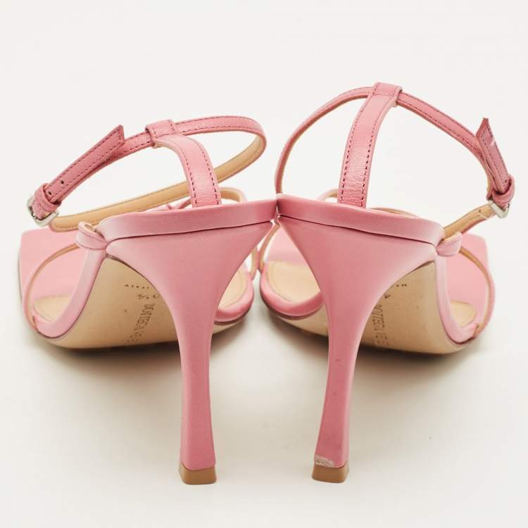 Pre Owned Bottega Veneta Stretch Size 40.5 Pink Leather Ankle Strap Sandals