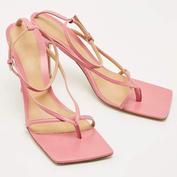Pre Owned Bottega Veneta Stretch Size 40.5 Pink Leather Ankle Strap Sandals