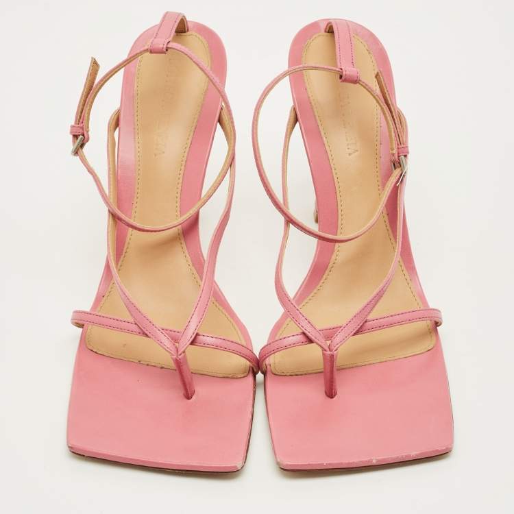Pre Owned Bottega Veneta Stretch Size 40.5 Pink Leather Ankle Strap Sandals