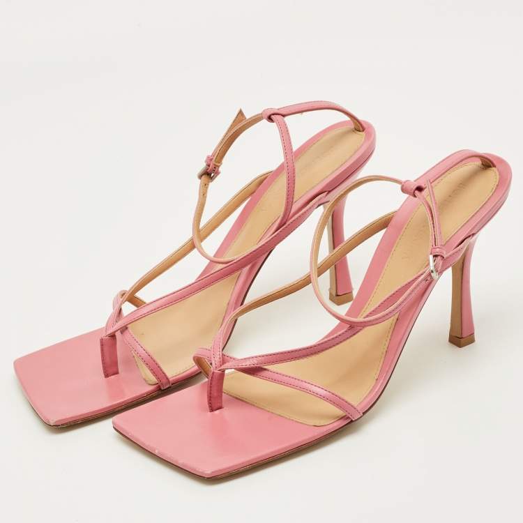 Pre Owned Bottega Veneta Stretch Size 40.5 Pink Leather Ankle Strap Sandals