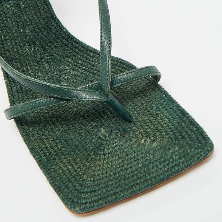 Pre Owned Bottega Veneta Stretch Size 37 Green Leather Ankle Strap Sandals