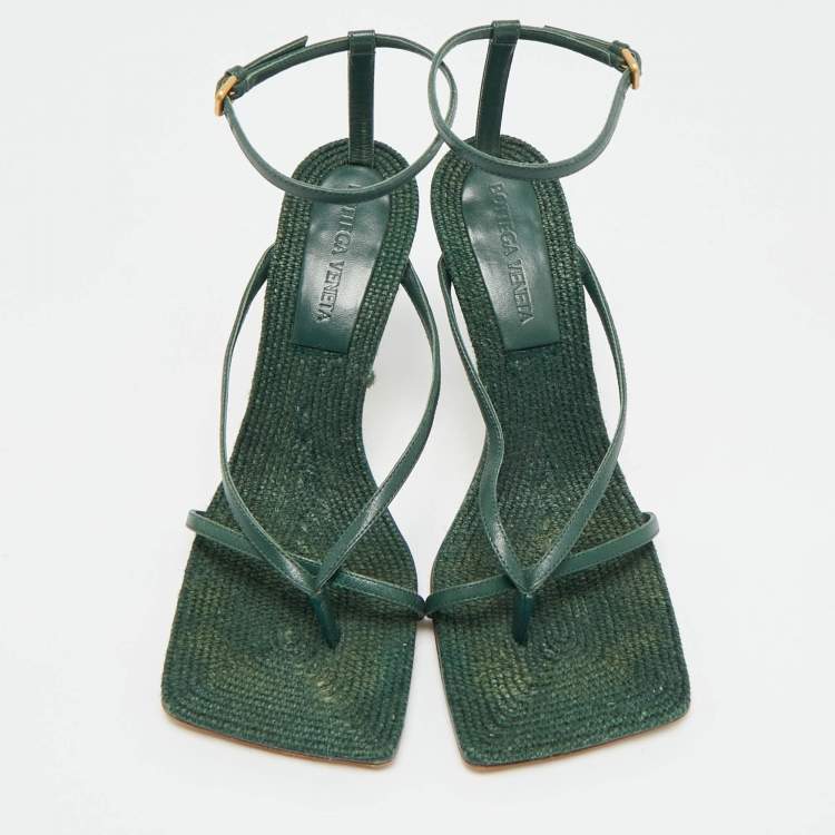 Pre Owned Bottega Veneta Stretch Size 37 Green Leather Ankle Strap Sandals