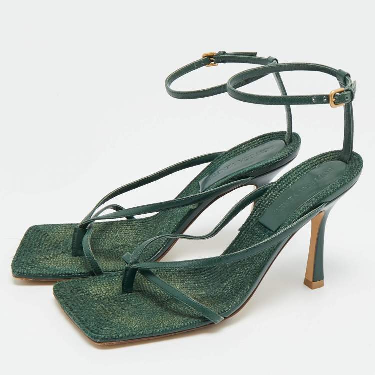 Pre Owned Bottega Veneta Stretch Size 37 Green Leather Ankle Strap Sandals