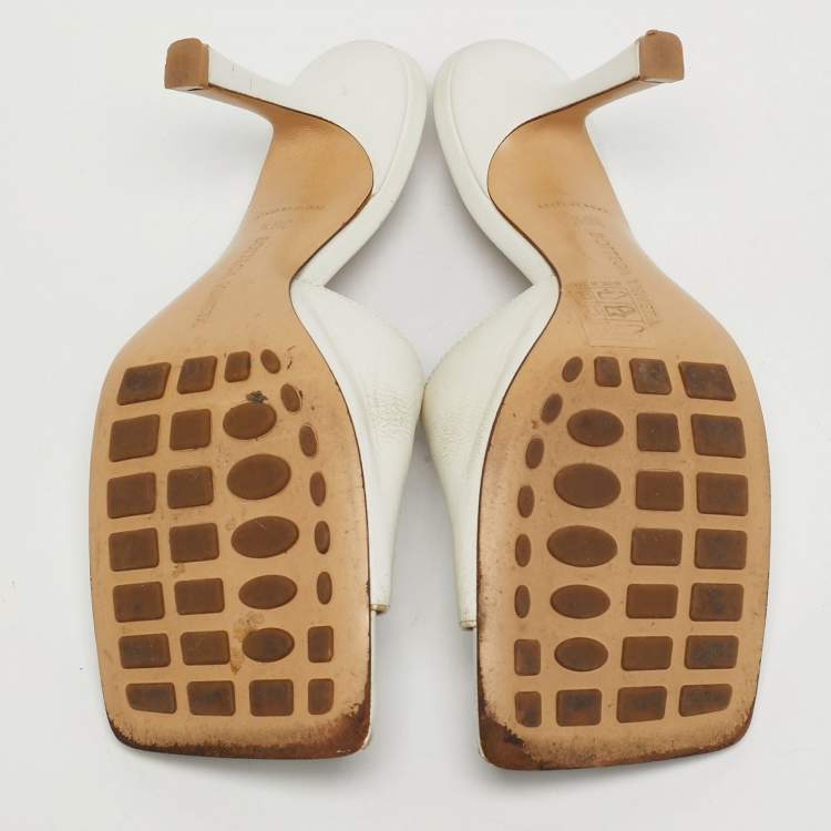 Pre Owned Bottega Veneta Lido Size 36.5 White Leather Slide Sandals