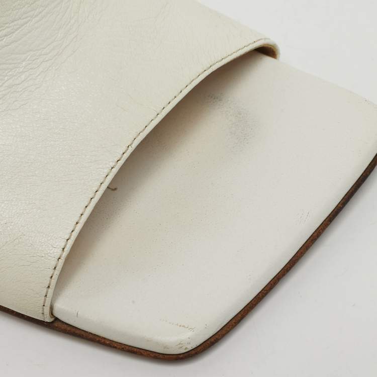 Pre Owned Bottega Veneta Lido Size 36.5 White Leather Slide Sandals