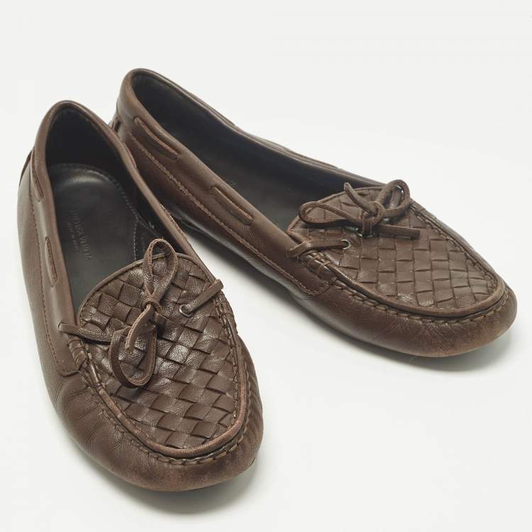 Pre Owned Bottega Veneta Veneta Size 39.5 Brown Leather Smoking Slippers