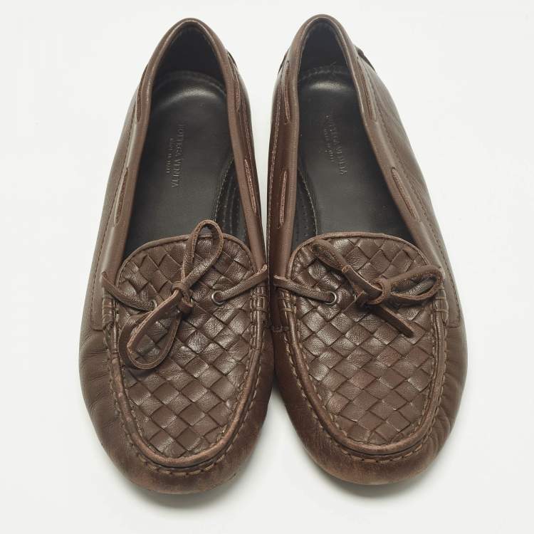 Pre Owned Bottega Veneta Veneta Size 39.5 Brown Leather Smoking Slippers