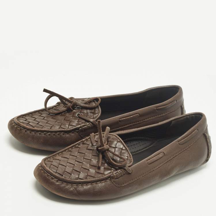 Pre Owned Bottega Veneta Veneta Size 39.5 Brown Leather Smoking Slippers