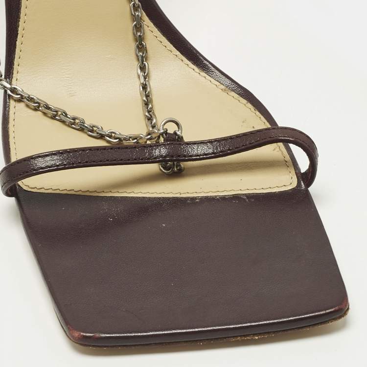 Pre Owned Bottega Veneta Stretch Size 38.5 Burgundy Leather Ankle Strap Sandals
