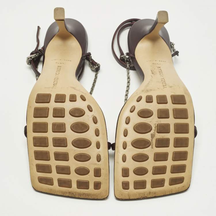 Pre Owned Bottega Veneta Stretch Size 38.5 Burgundy Leather Ankle Strap Sandals