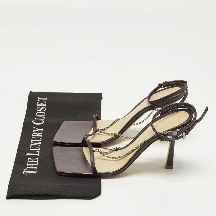 Pre Owned Bottega Veneta Stretch Size 38.5 Burgundy Leather Ankle Strap Sandals