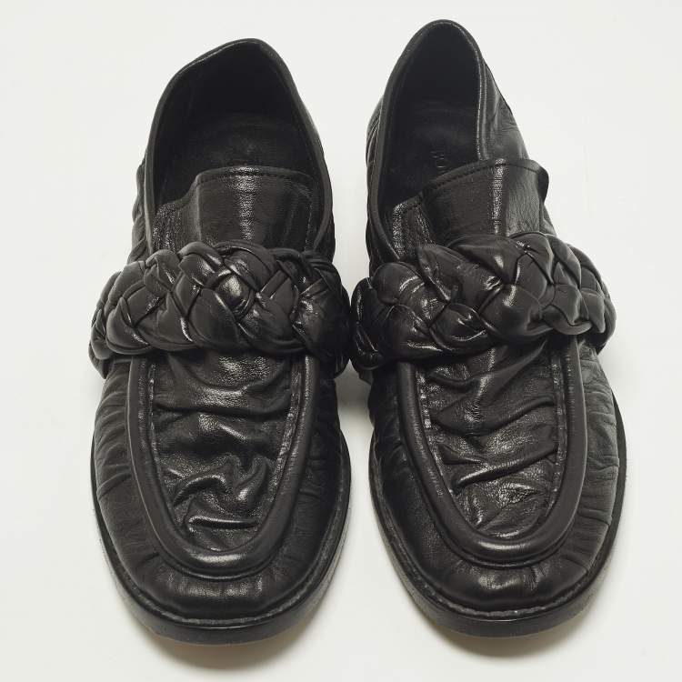 Pre Owned Bottega Veneta Astair Size 39 Black Leather Braided Loafers