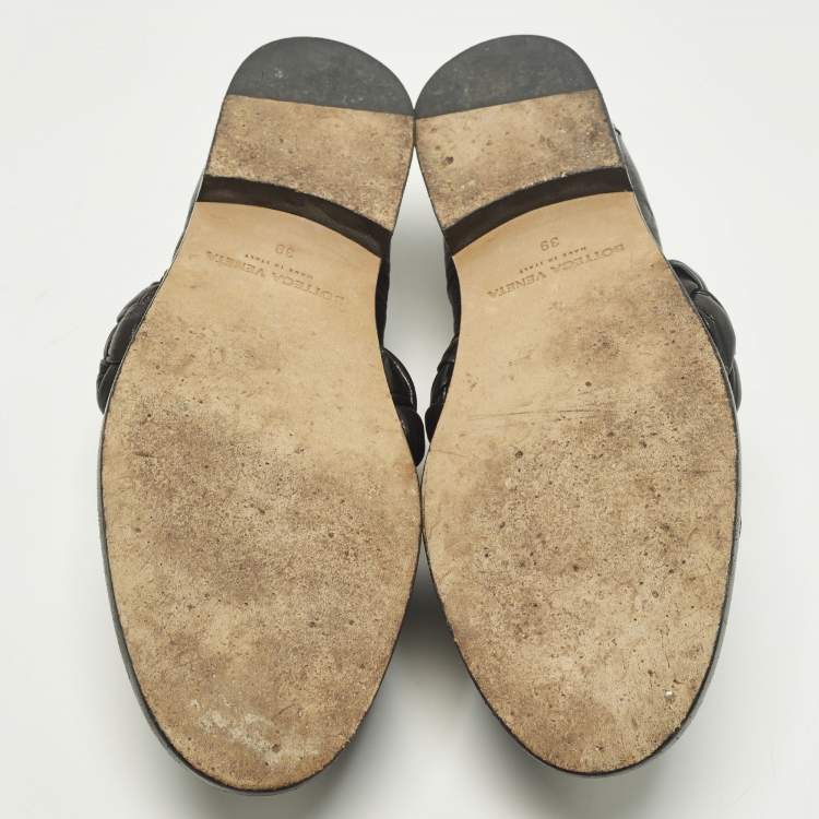 Pre Owned Bottega Veneta Astair Size 39 Black Leather Braided Loafers