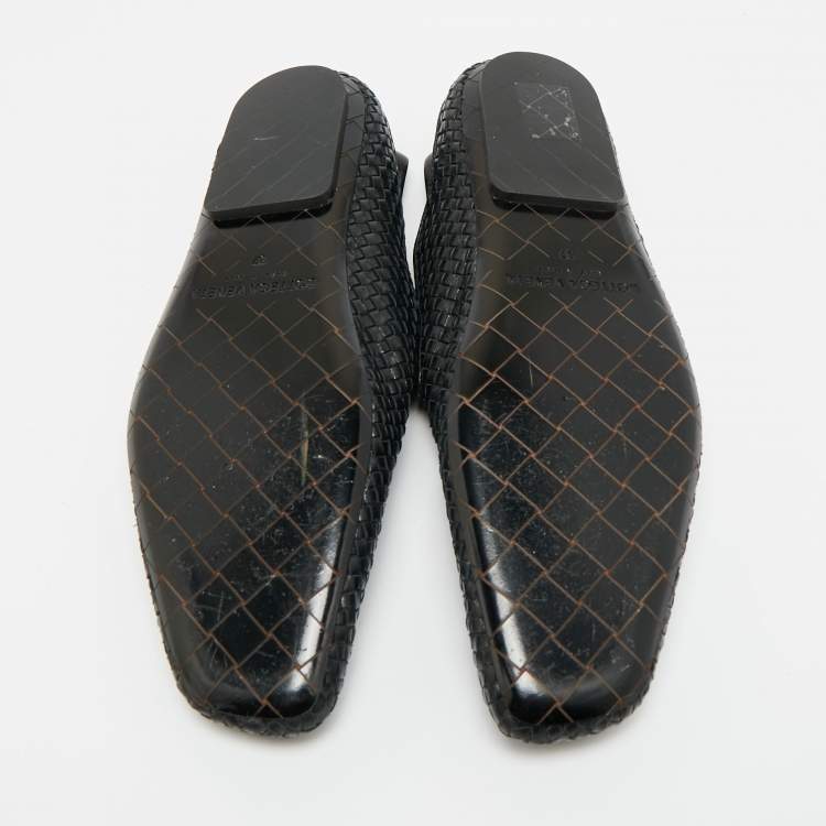 Pre Owned Bottega Veneta Size 37 Black Intrecciato Leather Smoking Slippers