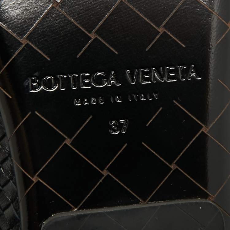 Pre Owned Bottega Veneta Size 37 Black Intrecciato Leather Smoking Slippers