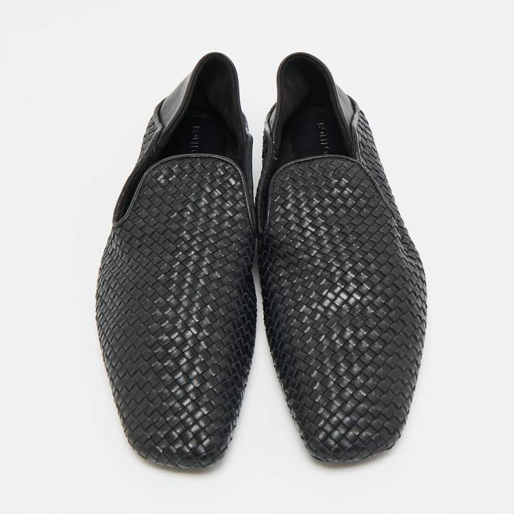 Pre Owned Bottega Veneta Size 37 Black Intrecciato Leather Smoking Slippers