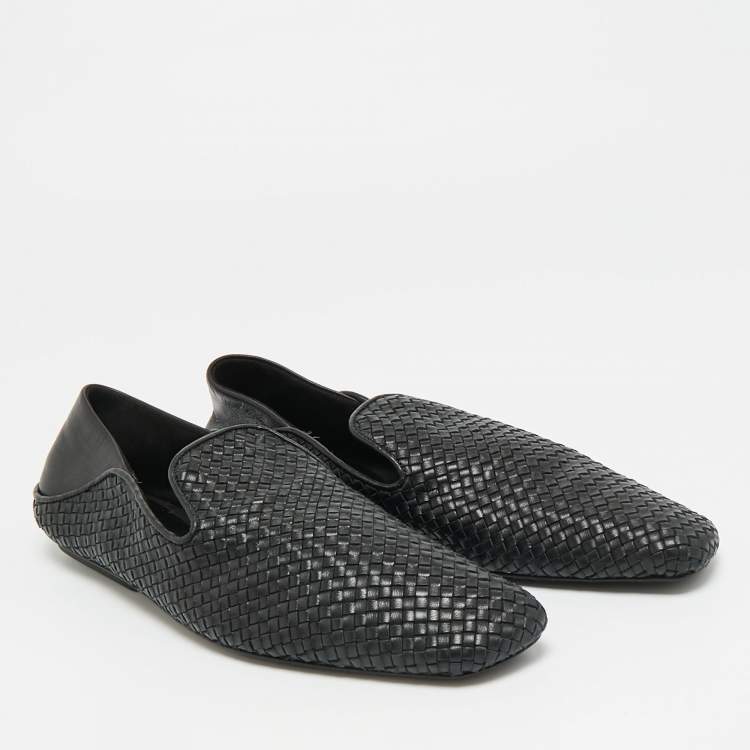 Pre Owned Bottega Veneta Size 37 Black Intrecciato Leather Smoking Slippers
