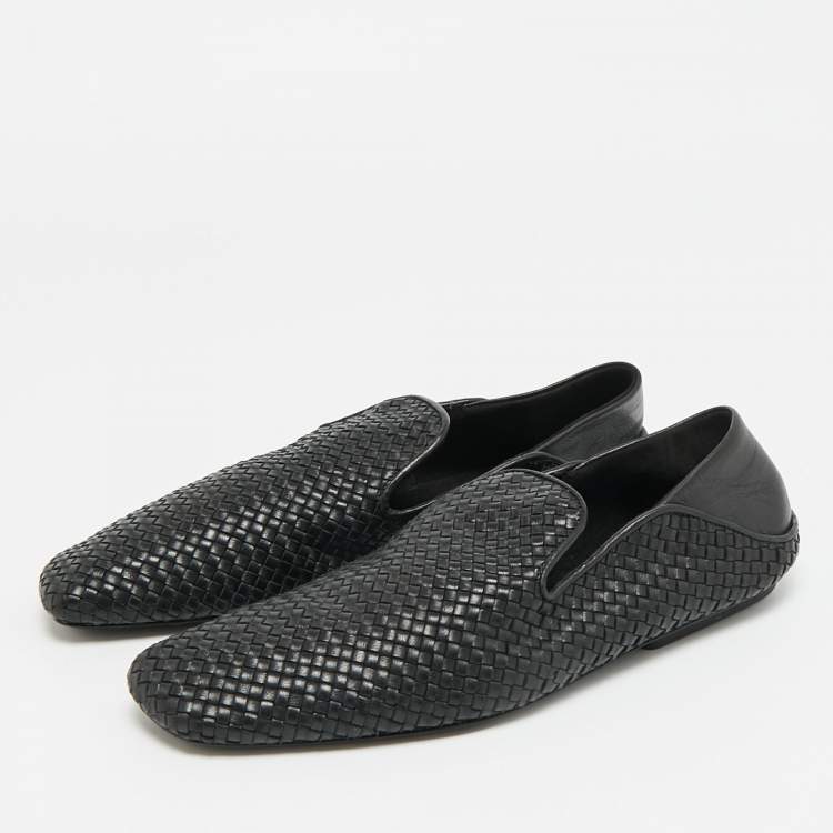 Pre Owned Bottega Veneta Size 37 Black Intrecciato Leather Smoking Slippers
