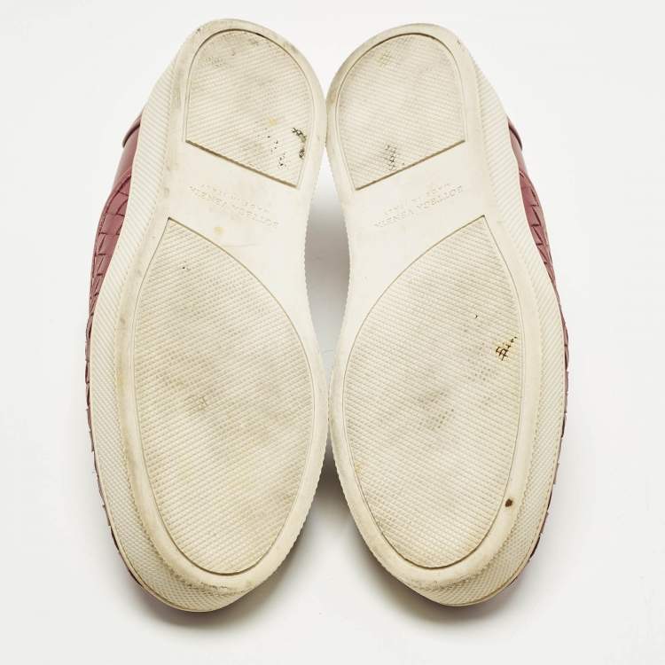 Pre Owned Bottega Veneta Size 37.5 Pink Intrecciato Leather Slip On Sneakers