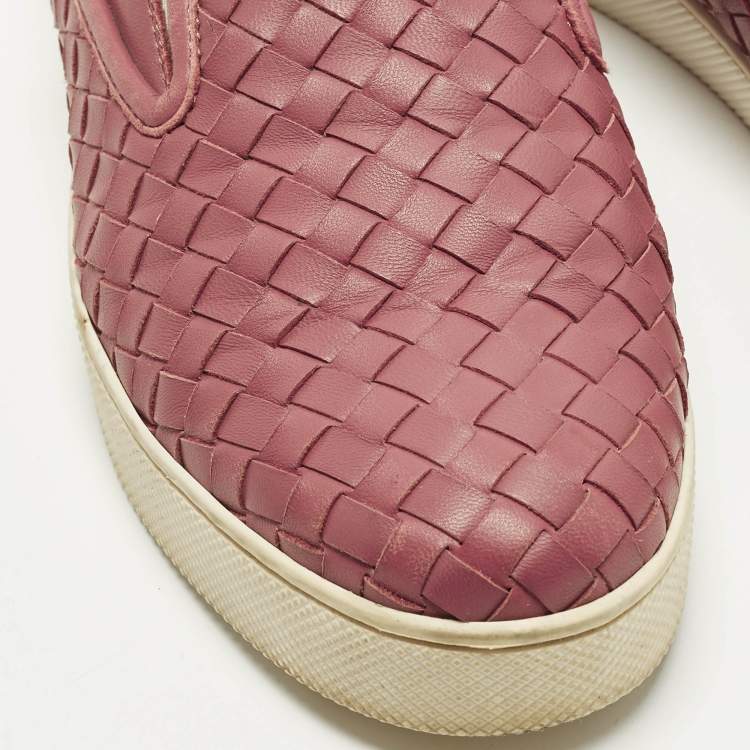 Pre Owned Bottega Veneta Size 37.5 Pink Intrecciato Leather Slip On Sneakers