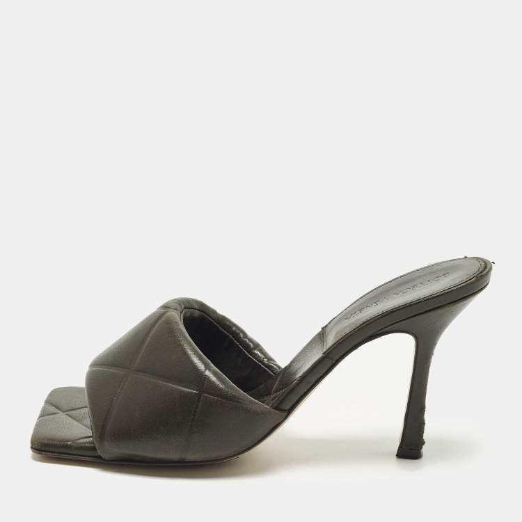 Pre Owned Bottega Veneta Lido Size 40.5 Dark Green Quilted Leather Slide Sandals
