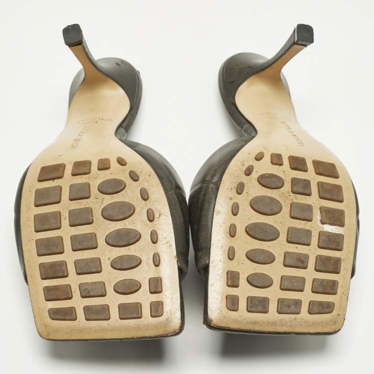 Pre Owned Bottega Veneta Lido Size 40.5 Dark Green Quilted Leather Slide Sandals