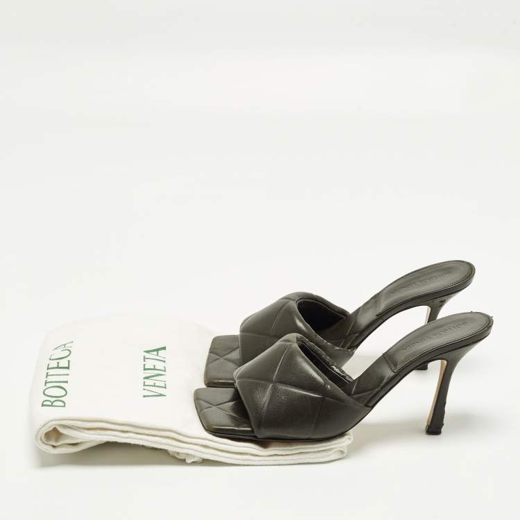 Pre Owned Bottega Veneta Lido Size 40.5 Dark Green Quilted Leather Slide Sandals