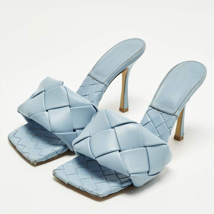 Pre Owned Bottega Veneta Lido Size 41 Blue Intrecciato Leather Slide Sandals