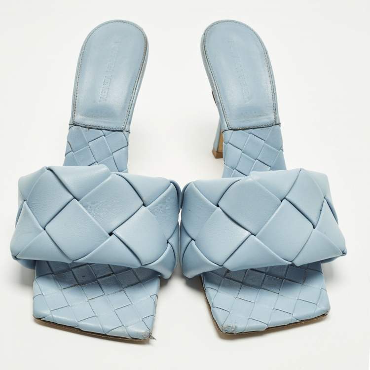 Pre Owned Bottega Veneta Lido Size 41 Blue Intrecciato Leather Slide Sandals