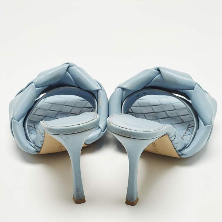 Pre Owned Bottega Veneta Lido Size 41 Blue Intrecciato Leather Slide Sandals
