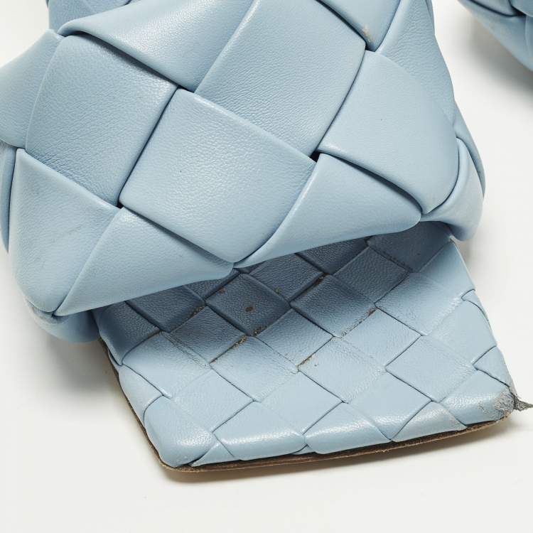 Pre Owned Bottega Veneta Lido Size 41 Blue Intrecciato Leather Slide Sandals