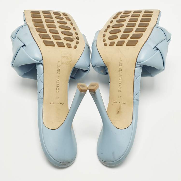 Pre Owned Bottega Veneta Lido Size 41 Blue Intrecciato Leather Slide Sandals