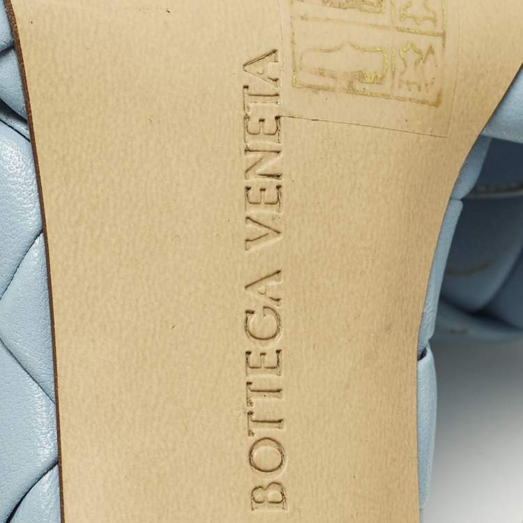 Pre Owned Bottega Veneta Lido Size 41 Blue Intrecciato Leather Slide Sandals