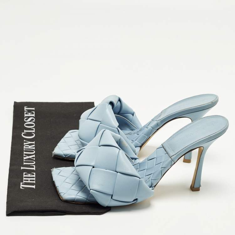Pre Owned Bottega Veneta Lido Size 41 Blue Intrecciato Leather Slide Sandals