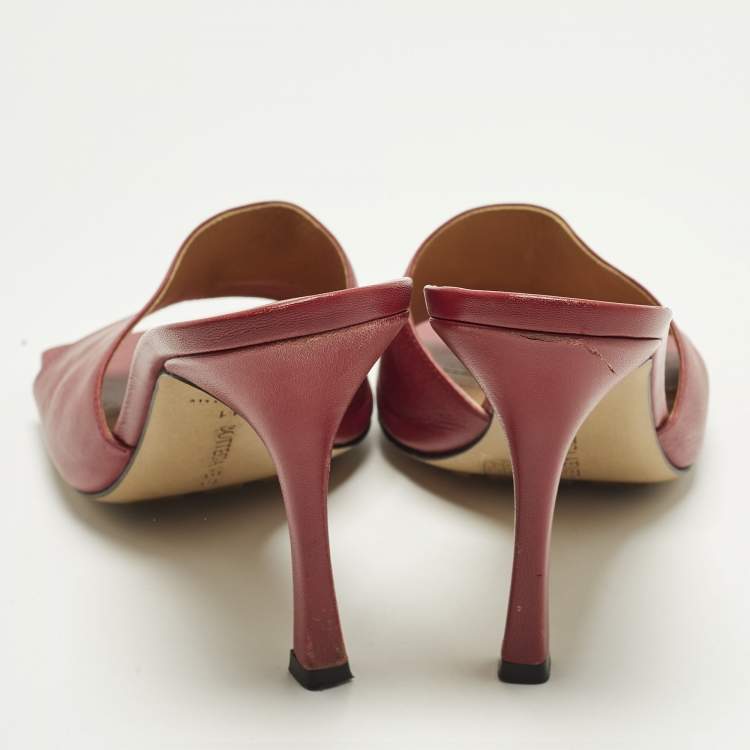 Pre Owned Bottega Veneta Stretch Size 41 Burgundy Leather Slide Sandals