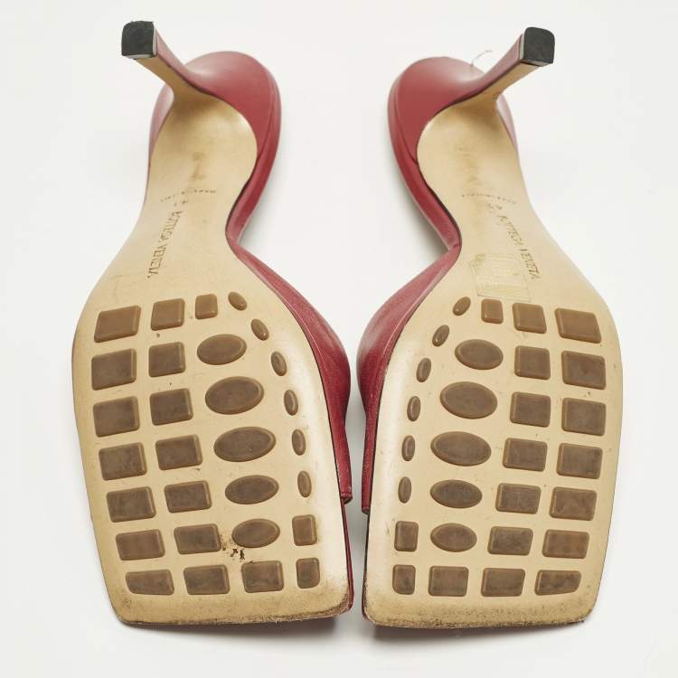 Pre Owned Bottega Veneta Stretch Size 41 Burgundy Leather Slide Sandals