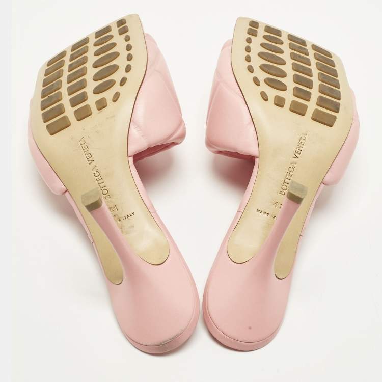 Pre Owned Bottega Veneta Lido Size 41 Pink Quilted Leather Slide Sandals