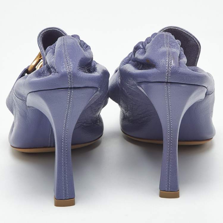 Pre Owned Bottega Veneta  Madame Size 38 Purple Leather Pumps