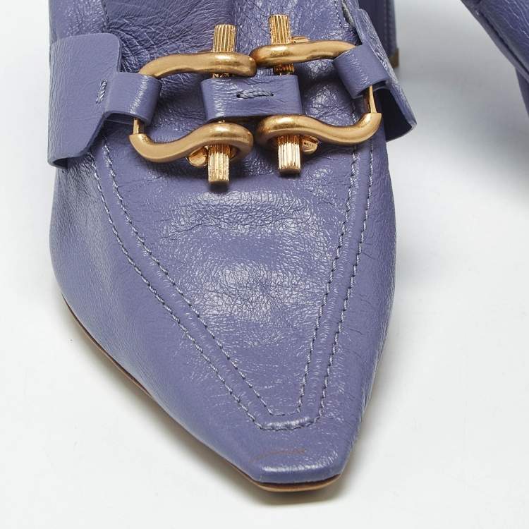 Pre Owned Bottega Veneta  Madame Size 38 Purple Leather Pumps