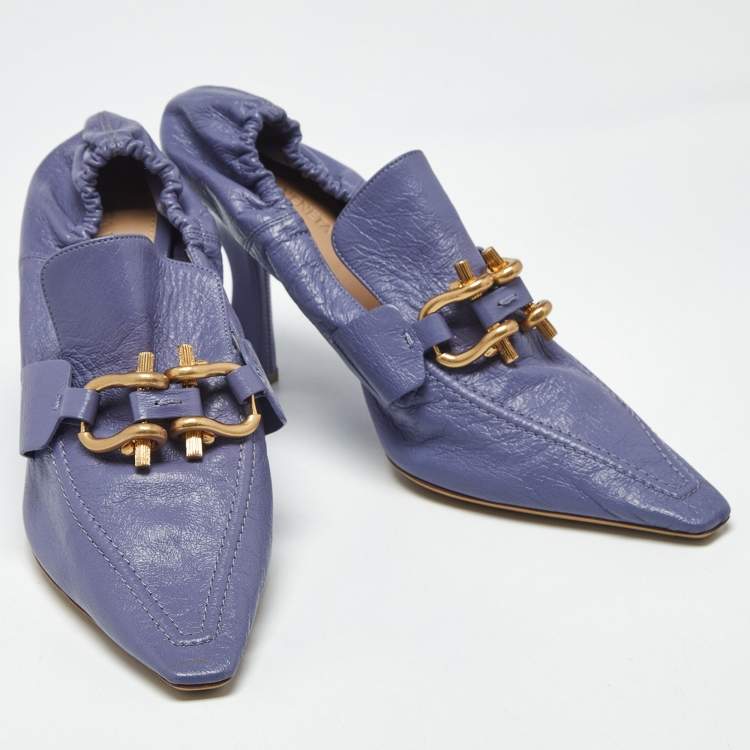 Pre Owned Bottega Veneta  Madame Size 38 Purple Leather Pumps