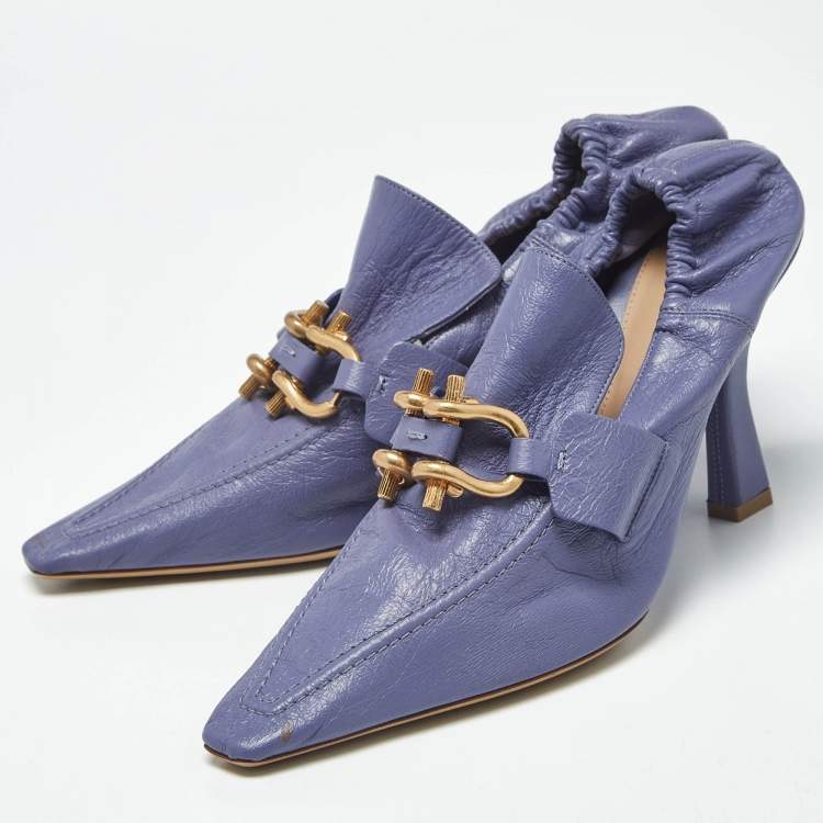 Pre Owned Bottega Veneta  Madame Size 38 Purple Leather Pumps