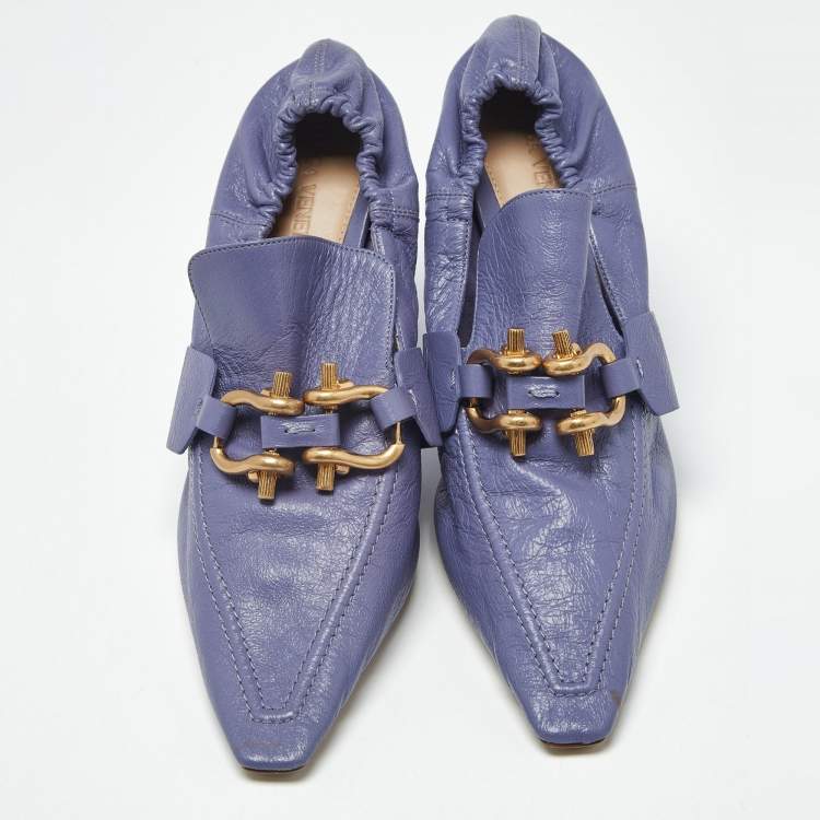 Pre Owned Bottega Veneta  Madame Size 38 Purple Leather Pumps