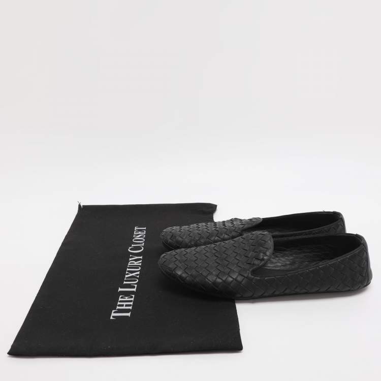 Pre Owned Bottega Veneta Size 37 Black Intrecciato Leather Smoking Slippers