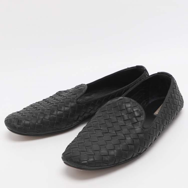 Pre Owned Bottega Veneta Size 37 Black Intrecciato Leather Smoking Slippers