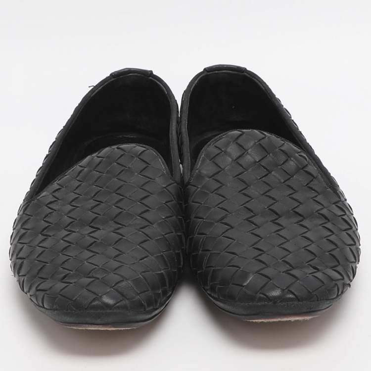 Pre Owned Bottega Veneta Size 37 Black Intrecciato Leather Smoking Slippers