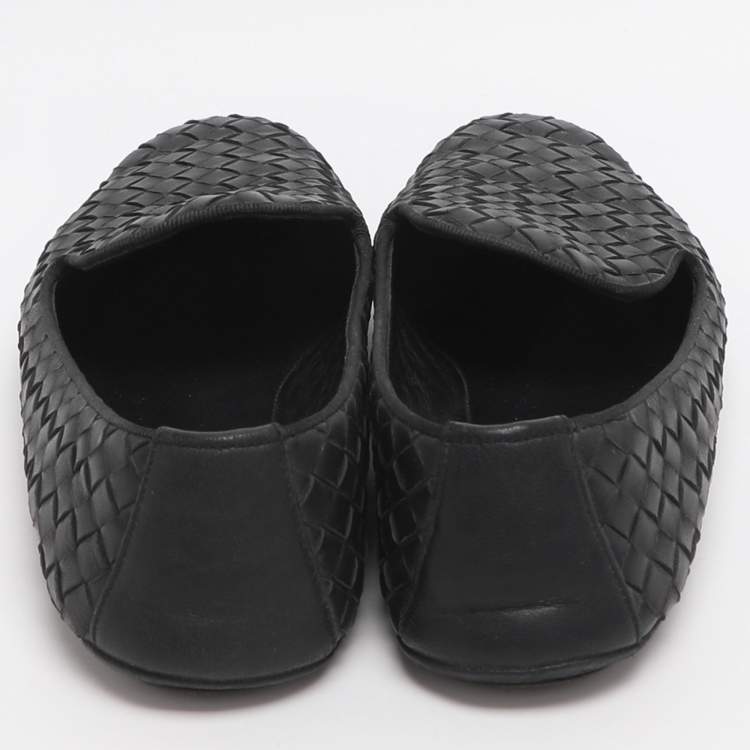 Pre Owned Bottega Veneta Size 37 Black Intrecciato Leather Smoking Slippers