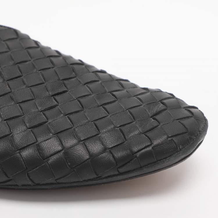 Pre Owned Bottega Veneta Size 37 Black Intrecciato Leather Smoking Slippers
