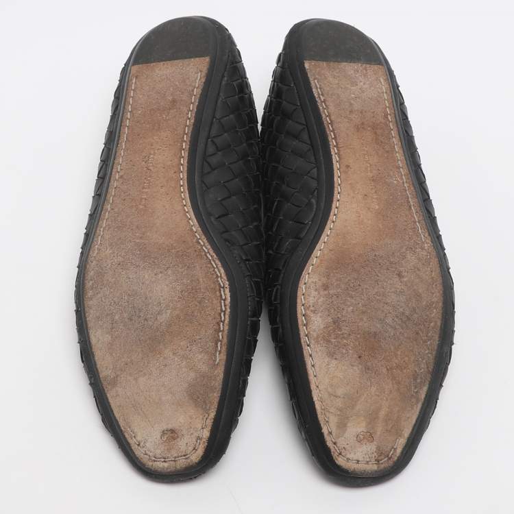 Pre Owned Bottega Veneta Size 37 Black Intrecciato Leather Smoking Slippers
